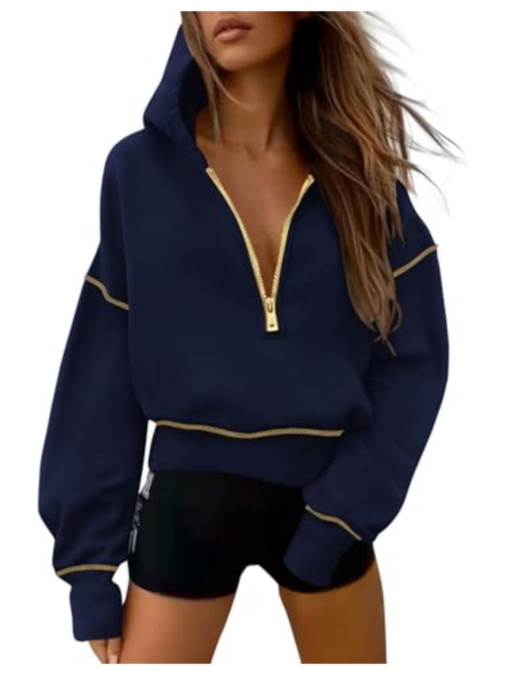 Women's Half Zip Cropped Hoodie Sweatshirt Fleece Lined Long Sleeve Pullover